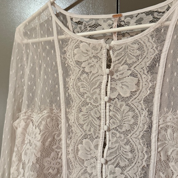 Free People Penelope Lace Swiss Dot Peplum Blouse Top White Size Large - Picture 4 of 11